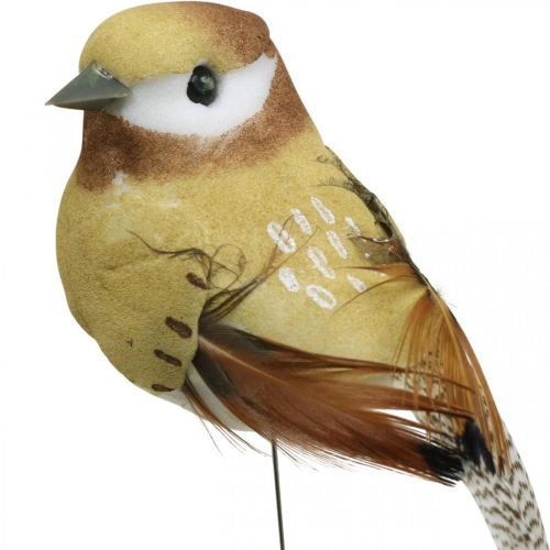 Floristik24 Spyruoklė, paukštis ant vielos, deko paukščiai natūralios spalvos H7,5cm 12vnt