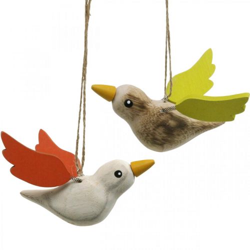 Floristik24 Deco birds mediena kabanti paukščių spyruoklinė dekoracija 10,5cm 6vnt