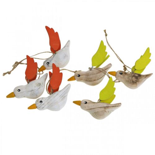 Floristik24 Deco birds mediena kabanti paukščių spyruoklinė dekoracija 10,5cm 6vnt