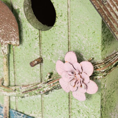 daiktų Paukščių namelis su gėlių dekoracijomis, romantiška kaimo namo puošmena, 19 cm