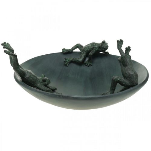 Floristik24 Paukščių vonelė su varlėmis, paukščių vonelė metalinė žalia, antracito antikvarinė išvaizda Ø28,5cm H13,5cm