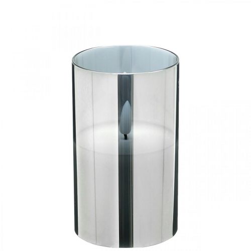 Floristik24 Šventinė LED žvakė sidabriniame stikle, tikras vaškas, šilta balta, laikmatis, maitinama baterijomis Ø7,3cm H12,5cm
