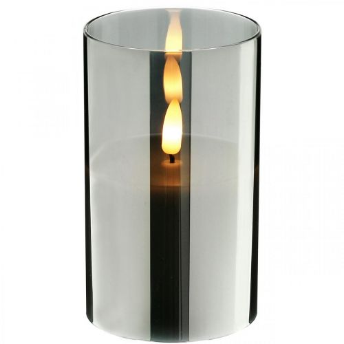 Floristik24 Šventinė LED žvakė sidabriniame stikle, tikras vaškas, šilta balta, laikmatis, maitinama baterijomis Ø7,3cm H12,5cm