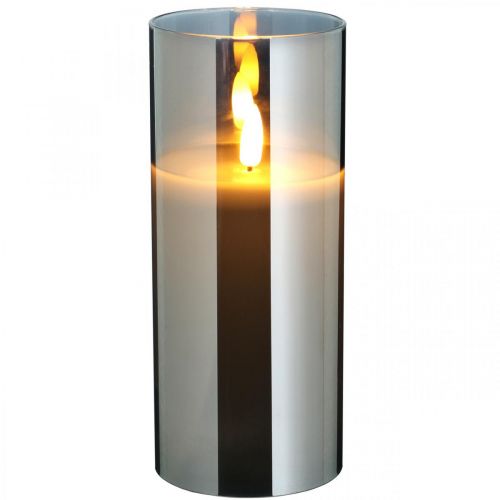 Floristik24 Dekoratyvinė žvakė sidabriniame stikle, LED šviesa šiltai balta, tikras vaškas, laikmatis, maitinamas baterijomis Ø7,3cm H17,7cm