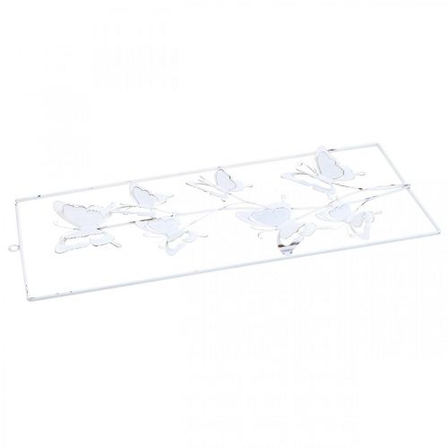 daiktų Drugelis pakabinamas spyruoklinis metalinis sieninis menas Shabby Chic baltas sidabras H47,5 cm