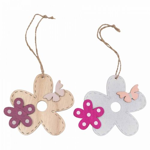 Floristik24 Sienų apdaila medinė gėlė drugelis baltas rožinis 10×9cm 8 vnt