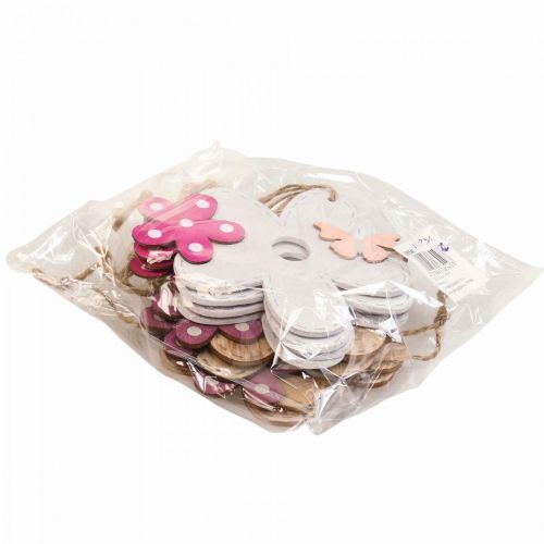daiktų Sienų apdaila medinė gėlė drugelis baltas rožinis 10×9cm 8 vnt