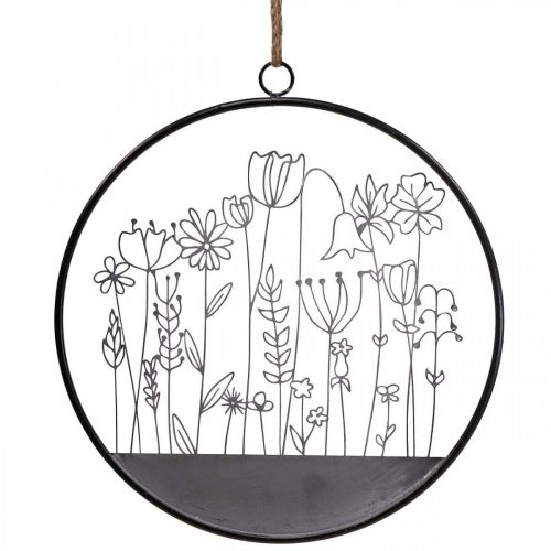 daiktų Sienų apdaila gėlių žiedas vasaros dekoras metalas pilkas/juodas Ø38cm
