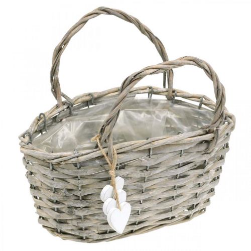 Floristik24 Augalų krepšelis su širdelės puošmena, vestuvių puošmena, krepšelis sodinimui, kaimiškas H20,5 L23cm