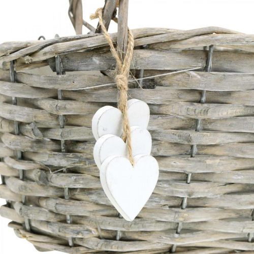 Floristik24 Augalų krepšelis su širdelės puošmena, vestuvių puošmena, krepšelis sodinimui, kaimiškas H20,5 L23cm
