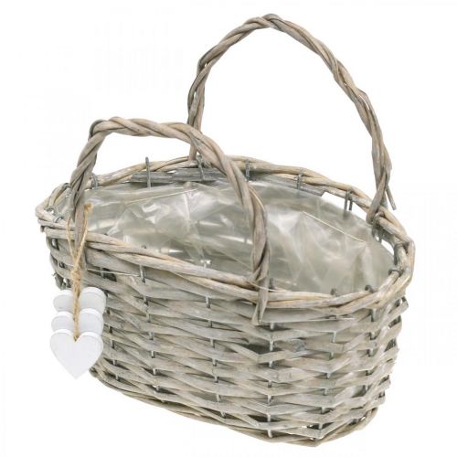 Floristik24 Augalų krepšelis su širdelės puošmena, vestuvių puošmena, krepšelis sodinimui, kaimiškas H20,5 L23cm