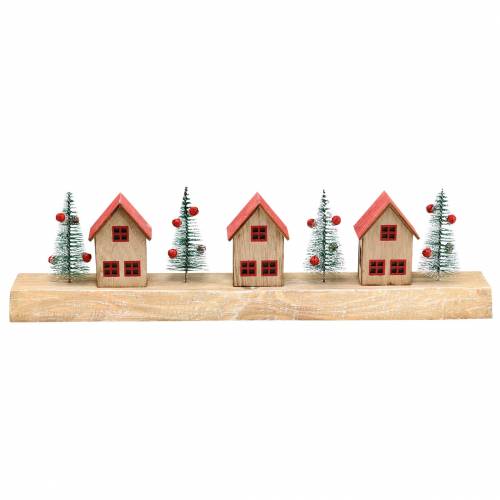 Floristik24 Kalėdų kaimas su LED apšvietimu natūralus, raudonas medis 40 × 10,5 × 7 cm