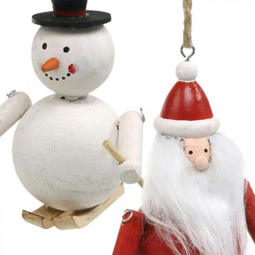 Kalėdų eglutės papuošimai mediniai Kalėdų senelis ir sniego senelis 11cm rinkinys po 2