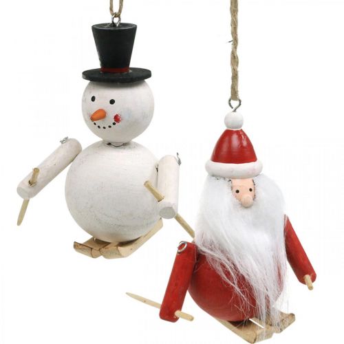 Kalėdų eglutės papuošimai mediniai Kalėdų senelis ir sniego senelis 11cm rinkinys po 2