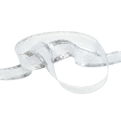 Floristik24 Kalėdinė juostelė su vielos kraštu sidabrinė 25mm 20m