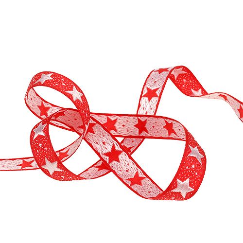 Floristik24 Kalėdinė juostelė su žvaigždėmis raudona 15mm 20m