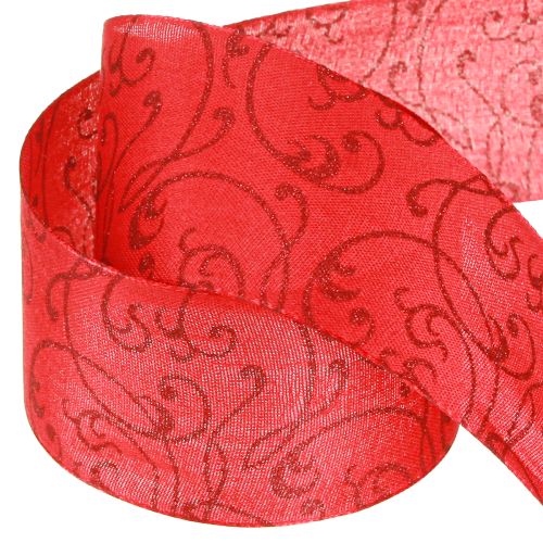 daiktų Kalėdinė juostelė su gėlių ornamentais raudona 60mm 15m