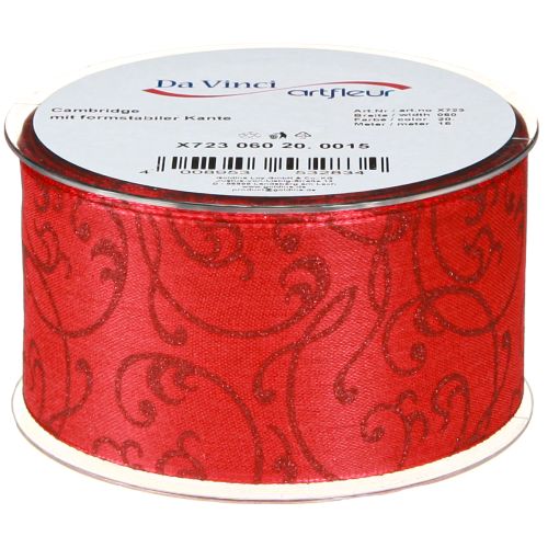 daiktų Kalėdinė juostelė su gėlių ornamentais raudona 60mm 15m