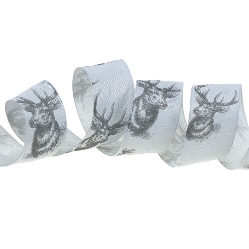 Floristik24 Kalėdinė juostelė pilka su elnio motyvu 40mm 20m