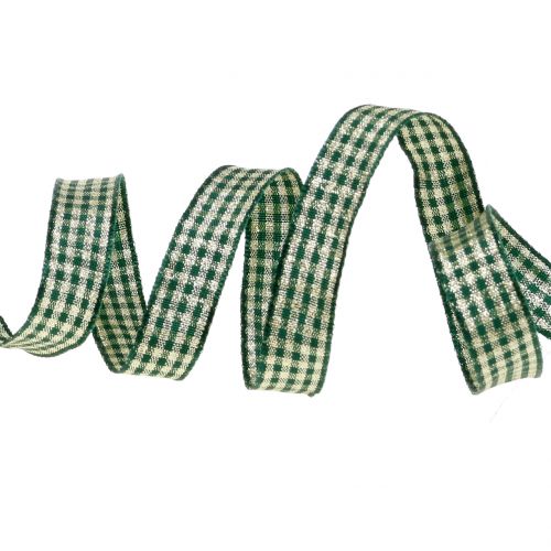 Floristik24 Kalėdinė juostelė languota juostelė su žėručio žalia 15mm 20m