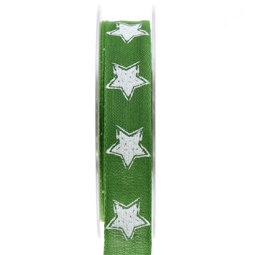 Floristik24 Kalėdinė lininė juostelė su žalia žvaigždute 25mm 15m