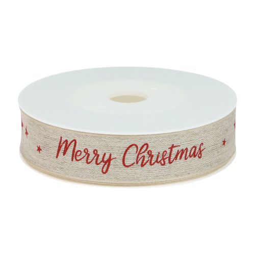 daiktų Kalėdinė juostelė Merry Christmas natūralaus raudono lino 25mm 15m