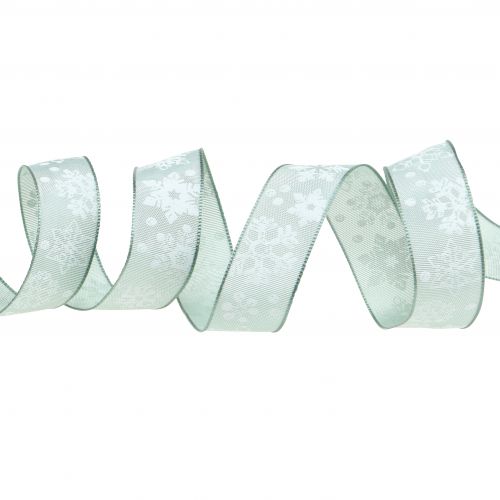 Floristik24 Kalėdinė juostelė mėtinė su snaigė 25mm 20m