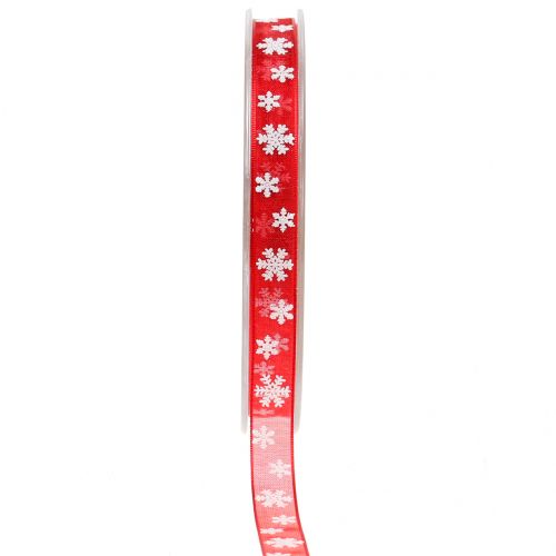 Floristik24 Kalėdinė juostelė raudona su snaigė 10mm 20m