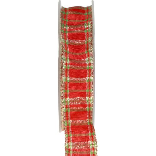 Dekoratyvinė juostelė Škotiška dovanų juostelė raudonas žalias auksas 25mm 20m