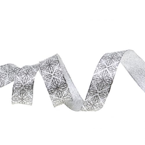 Floristik24 Kalėdinė juostelė su papuošalais sidabrinė 25mm 18m