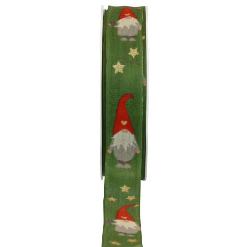 Floristik24 Kalėdinė juostelė Gnome Green 25mm 20m