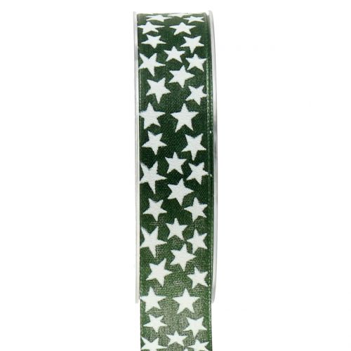 Floristik24 Kalėdinė juostelė su žvaigždute žalia, balta 25mm 20m