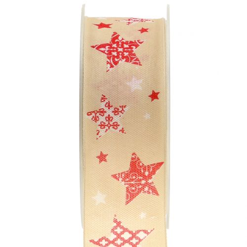 Floristik24 Kalėdinė juostelė su žvaigždės motyvo kremu 40mm 20m
