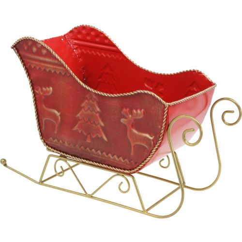 Floristik24 Kalėdinės dekoracijos Deco rogės Kalėdinės rogės raudonos/auksinės 30×12,5×20 cm