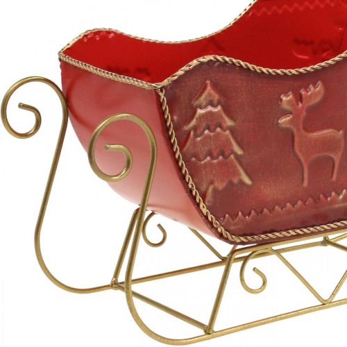 Floristik24 Kalėdinės dekoracijos Deco rogės Kalėdinės rogės raudonos/auksinės 30×12,5×20 cm