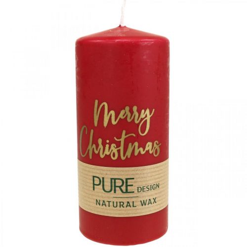 daiktų PURE stulpelio žvakės Merry Christmas 130/60mm vaško raudona 4vnt