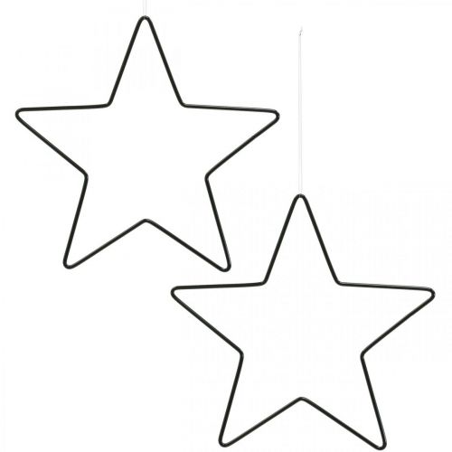 Floristik24 Kalėdų puošmena metalinė žvaigždė juoda dekoracija žvaigždės pakabukas 20cm 6vnt
