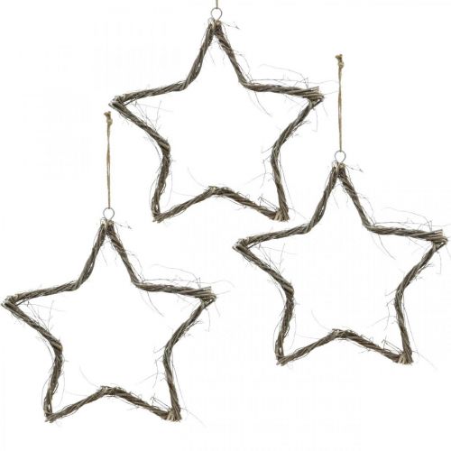 daiktų Kalėdų puošmena žvaigždė baltai nuplautos žvaigždutės pakabinimui guoba 30cm 4vnt