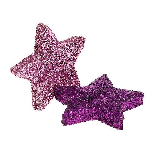 daiktų Kalėdinės dekoracijos žvaigždė 2,5cm žėručio rožinė, violetinė 48vnt