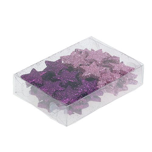 Floristik24 Kalėdinės dekoracijos žvaigždė 2,5cm žėručio rožinė, violetinė 48 vnt