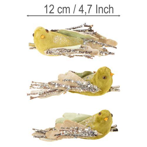 daiktų Kalėdinė dekoracija paukštis ant segtuko žalias, blizgučiai 12 cm 6 vnt. įvairių