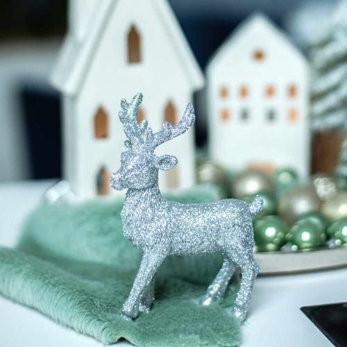Floristik24 Kalėdų puošmena elnio sidabras / blizgučiai poliresin H12,5cm