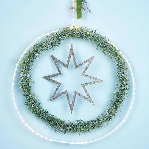 daiktų Kalėdų puošmena žvaigždė Kalėdų eglutės papuošimai šampano blizgučiai 22cm 12vnt
