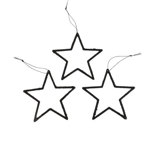 Floristik24 Kalėdinės dekoracijos žvaigždės pakabukas juodi blizgučiai 12cm 12vnt