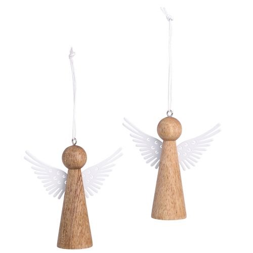 daiktų Kalėdų angelo mediena pakabinimui natūrali balta 8cm 6 vnt