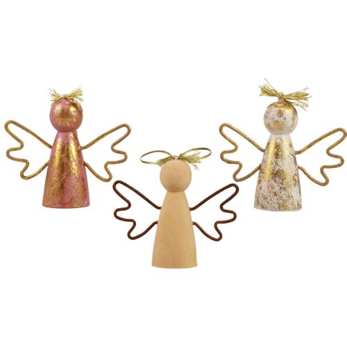 daiktų Kalėdų angelas medinis papuošimas auksinis dekoratyvinis kabykla 9×3×7,5cm 6 vnt