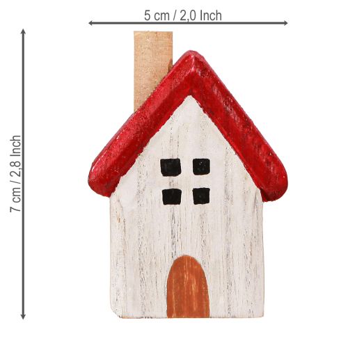 daiktų Kalėdinio namelio medinė kalėdinė dekoracija, baltai raudona, 7 cm, 6 vnt.