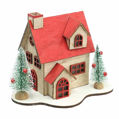 daiktų Kalėdinis namelis su LED apšvietimu natūralus, raudonos medienos 20 × 15 × 15 cm
