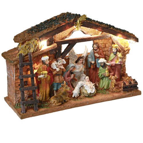 Kalėdų gimimo scena su figūrėlėmis ir LED rankomis pieštais 23×14cm