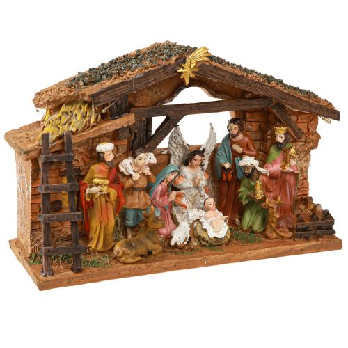 daiktų Kalėdų gimimo scena su figūrėlėmis ir LED rankomis pieštais 23×14cm